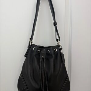 Coach Black Leather Drawstring Shoulder Bag